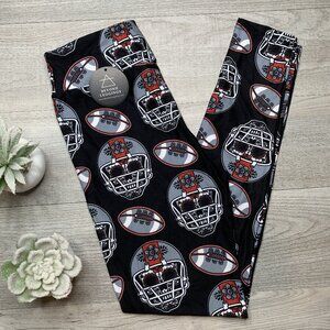 Maroon Red/Black/Gray Sugar Skull Football Print Soft Leggings